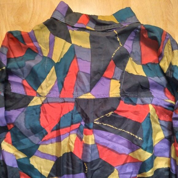 Vintage Protest Abstract Geometric Color Block Silk Shirt - Picture 8 of 8